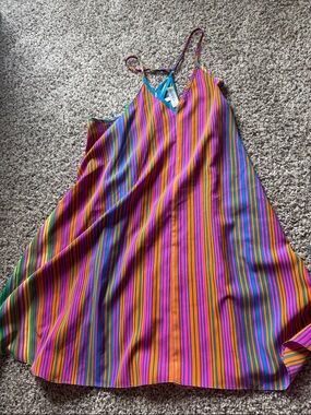 Amanda U Vibrant Multicolor Vertical Stripe Spaghetti Strap Dress/Tunic